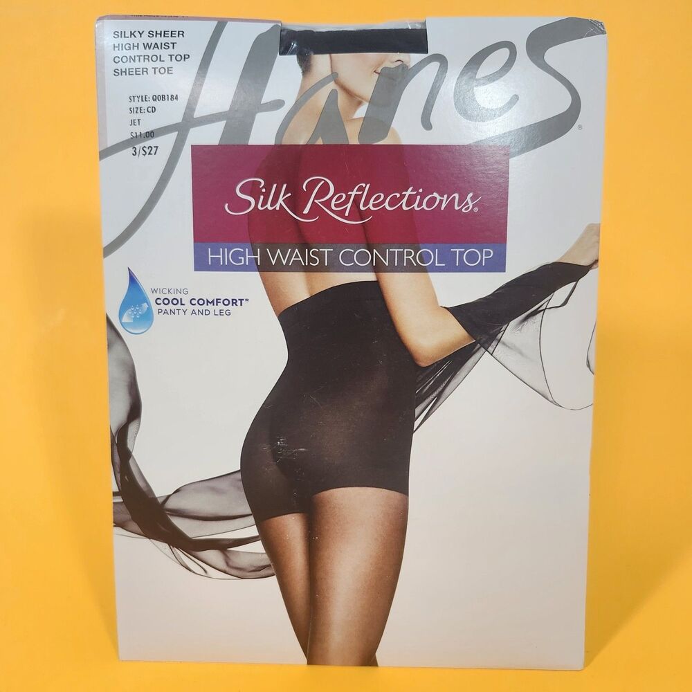 Hanes Silk Reflections High Waist Control Top Jet Black Size CD 2017 NEW Womens